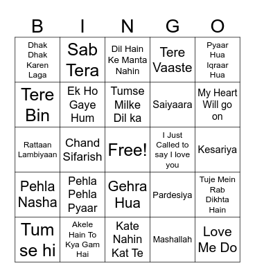 Arabian Night Valentine's Bingo Card