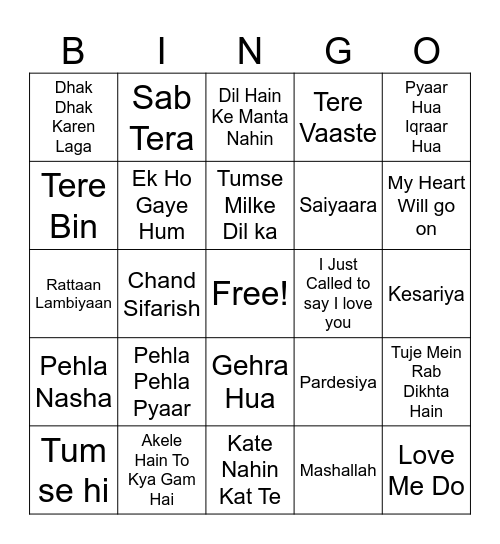 Arabian Night Valentine's Bingo Card