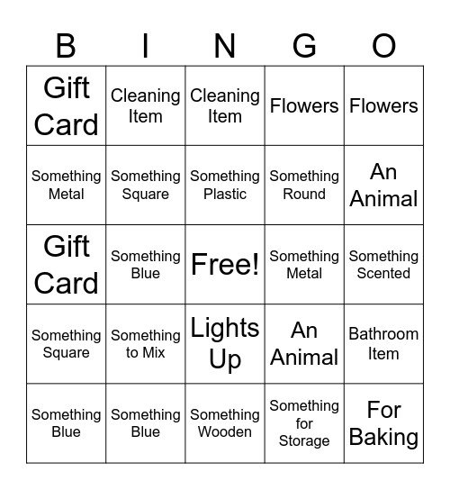 Bridal Shower Gift Bingo Card