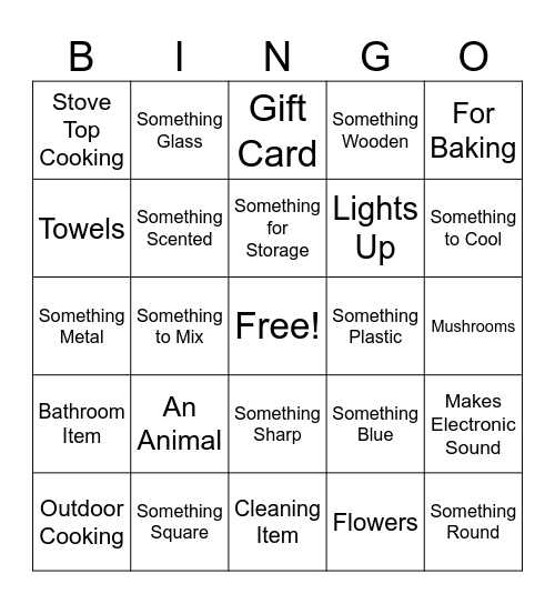 Bridal Shower Gift Bingo Card
