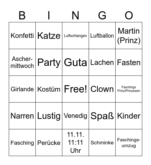 Fasching Bingoü Bingo Card