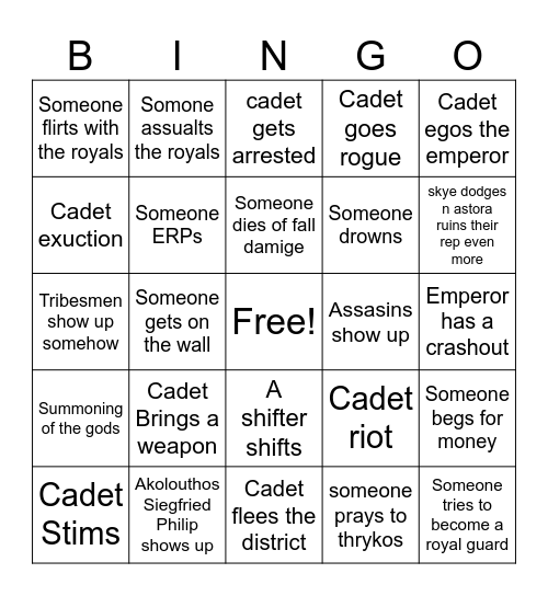 What will the Cadets do in Calliope Bingo Card