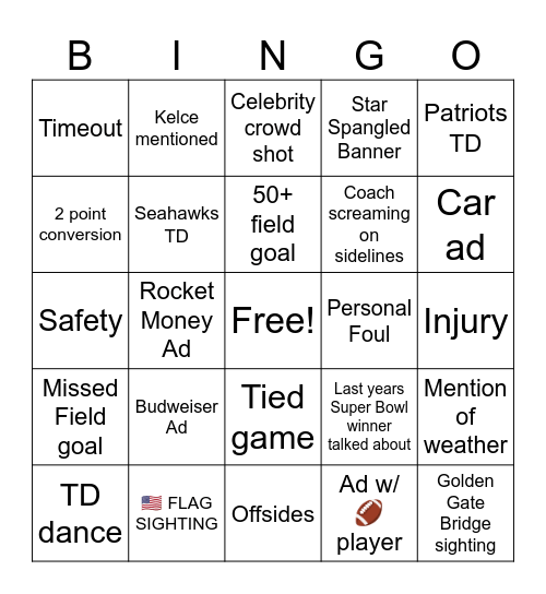 2026 Super Bowl Bingo Card