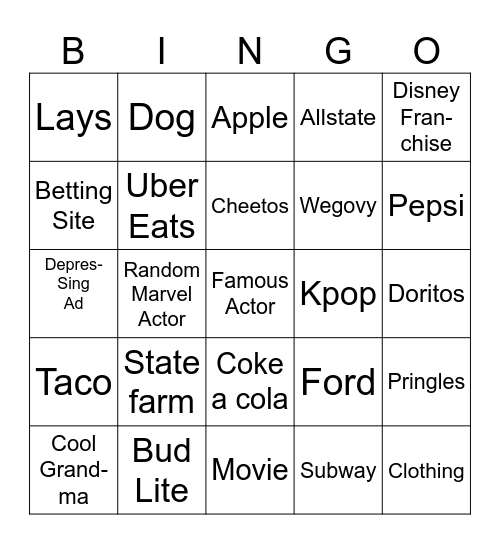 SB ads Bingo Card