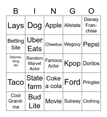 SB ads Bingo Card