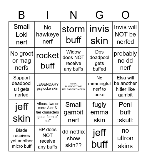 S6.5 PATCH PREDICTIONS Bingo Card