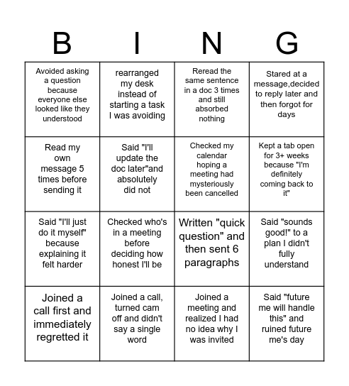 "Never Have I Ever" Bingo Card