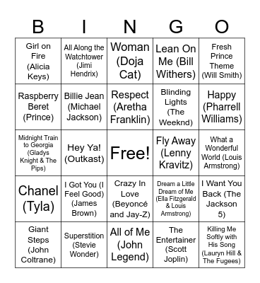 Black History Month Music Bingo! Bingo Card