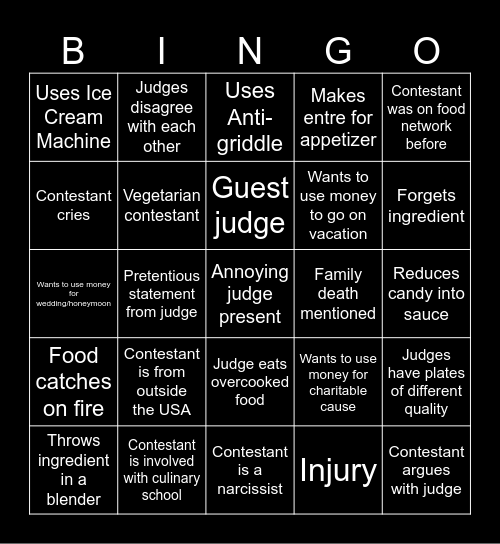 Chopped Bingo Card