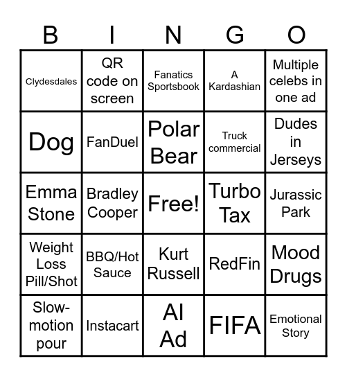 SPORTSBALL COMMERICALS!!! Bingo Card