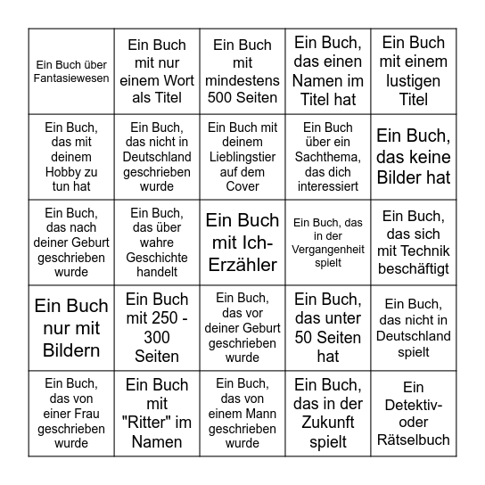 Bücherei Bingo Card