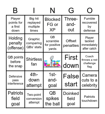 Super Bowl Bingo Card