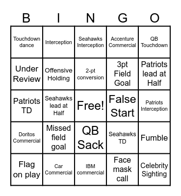 SuperBowl LX Bingo Card