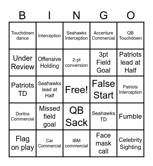 SuperBowl LX Bingo Card