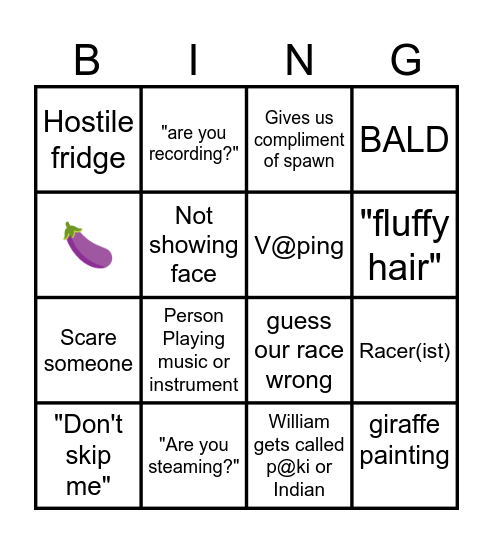 Video ome Bingo Card
