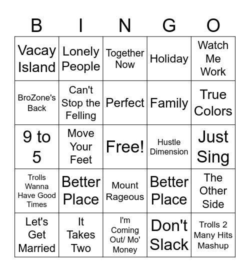 Trolls Bingo Card