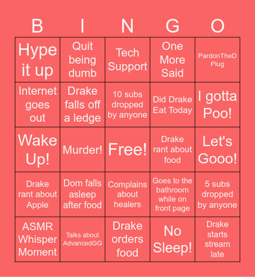 TheLostDrake Bingo Card