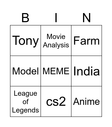 Untitled Bingo Card