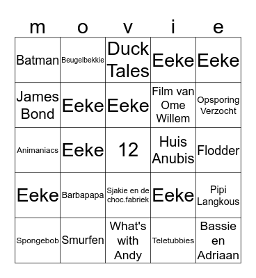 Movie Party Time Bingo Card