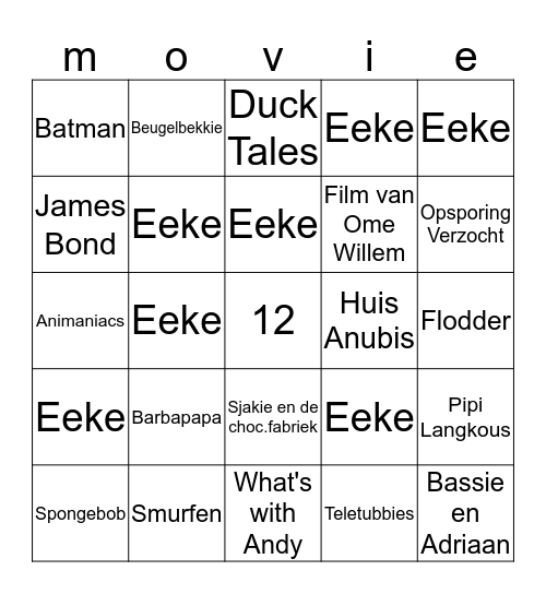 Movie Party Time Bingo Card