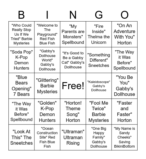 Netflix Kids Bingo Card