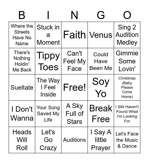 Sing 1 & 2 Bingo Card