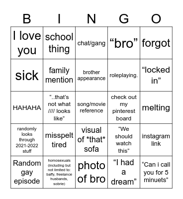 BBBINGO!!!! Bingo Card