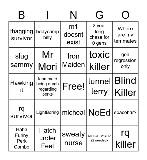 DBD BINGO Card