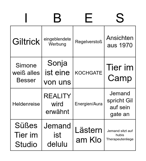 Tag 16 im Dschungel Bingo Card