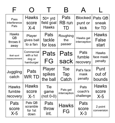 Super Bowl Bingo Card