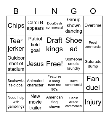 Super Bowl 2026 Bingo Card