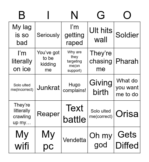 Hugo overwatch bingo card Bingo Card