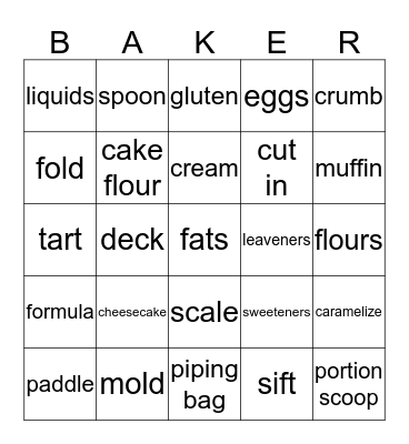 Baking Bingo Card