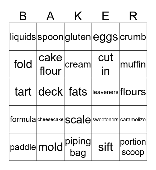 Baking Bingo Card