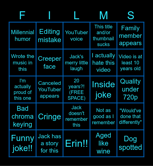 Jacksfilms 20th Anniversary Bingo Card