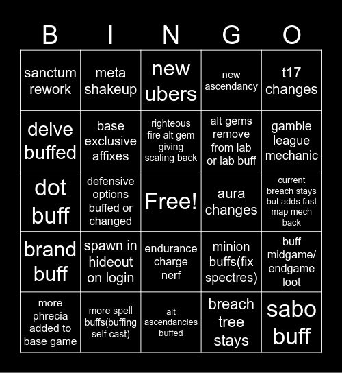 poe 3.28 Bingo Card