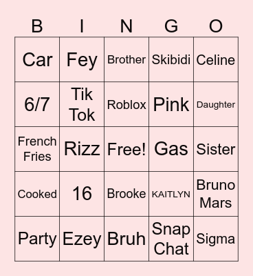 Emily Sweet 16 Bingo Card