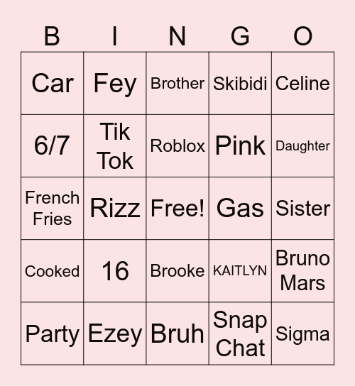 Emily Sweet 16 Bingo Card