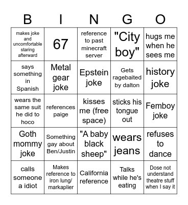Liam bingo Card