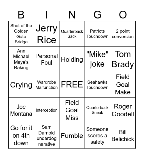Super Bowl LX Bingo! Bingo Card