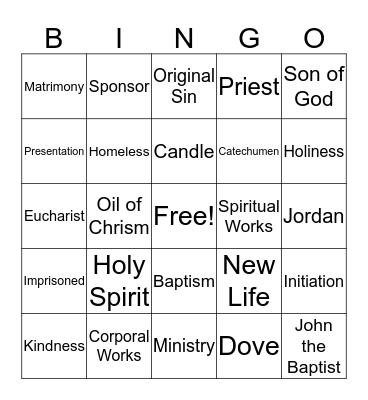 Sacrament Bingo Card