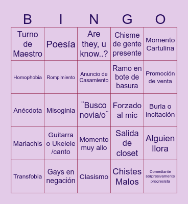 Open Mic de San Valentín Bingo Card