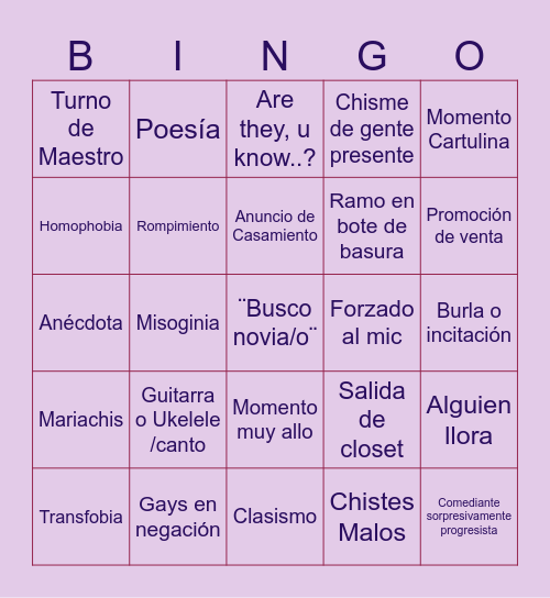 Open Mic de San Valentín Bingo Card