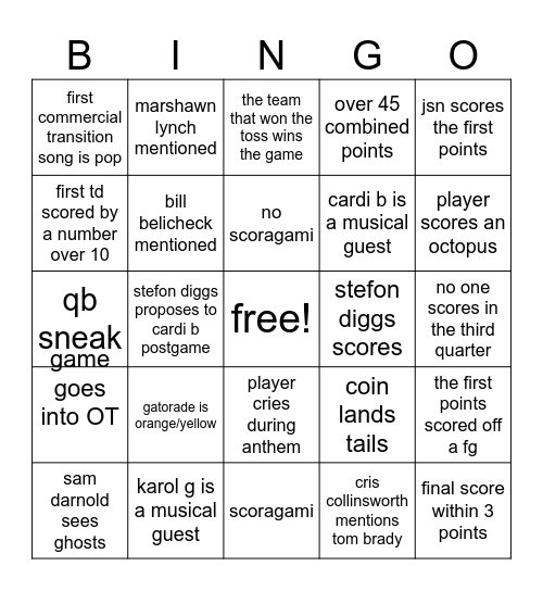 karrin's super lit superbowl bingo!! Bingo Card