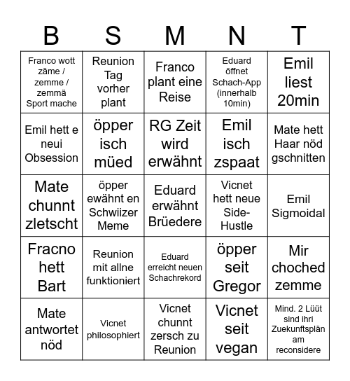 Basement Bingo Card