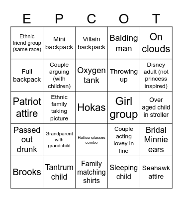 EPCOT Bingo Card