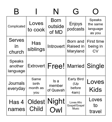 Untitled Bingo Card