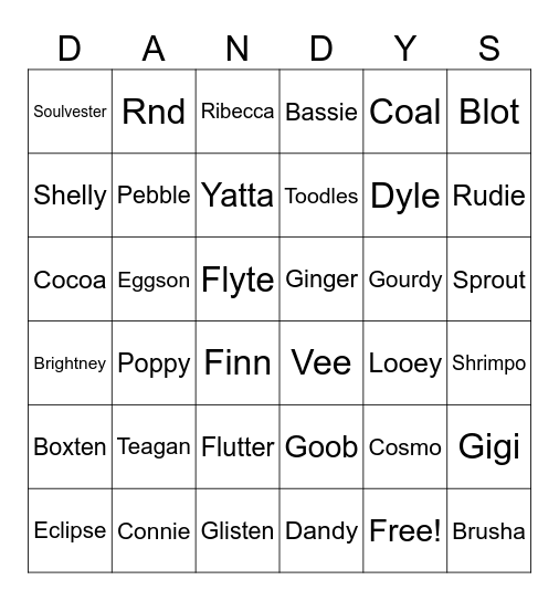 dandys world Bingo Card