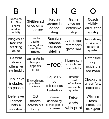 Super Bowl LX Bingo Card
