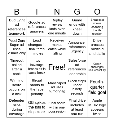 Super Bowl LX Bingo Card